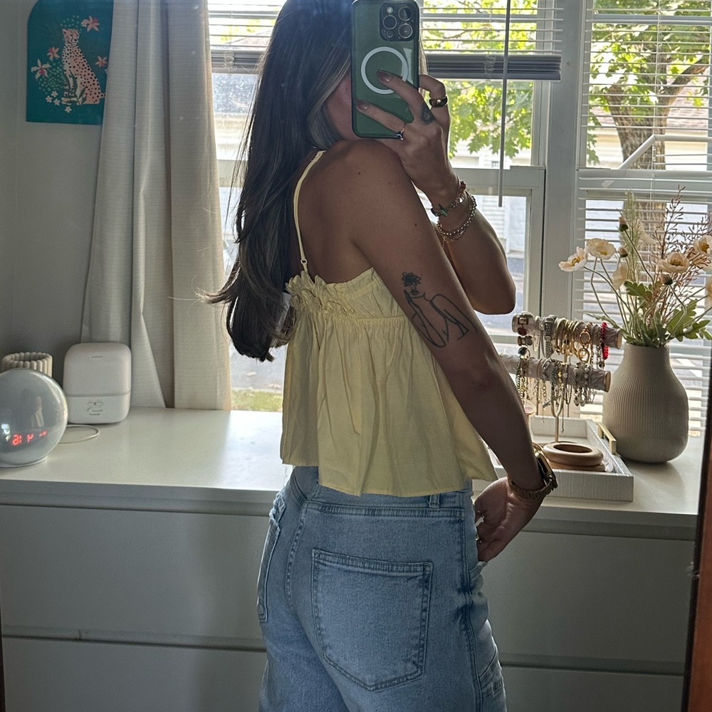 Yellow Babydoll Ruffle Trim Tank - Picture 2 of 5